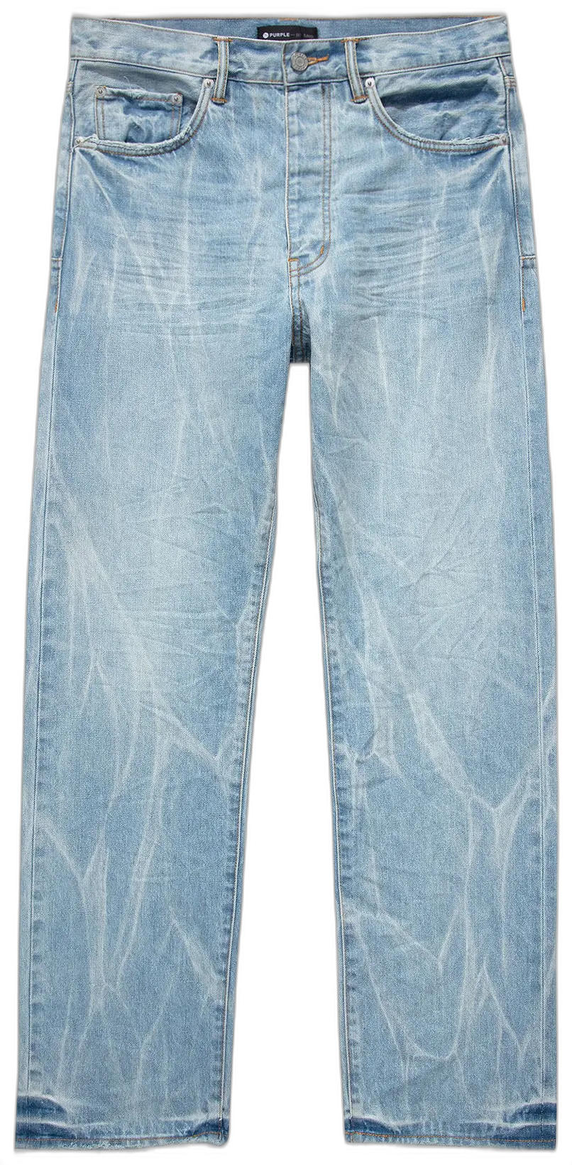 PURPLE BRAND Straight Leg Jeans Light Indigo Tie Acid